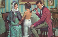 “Dr. René Laennec<br> examinando a un niño”, 1816<br>Libro “History of Medicine in Pictures”